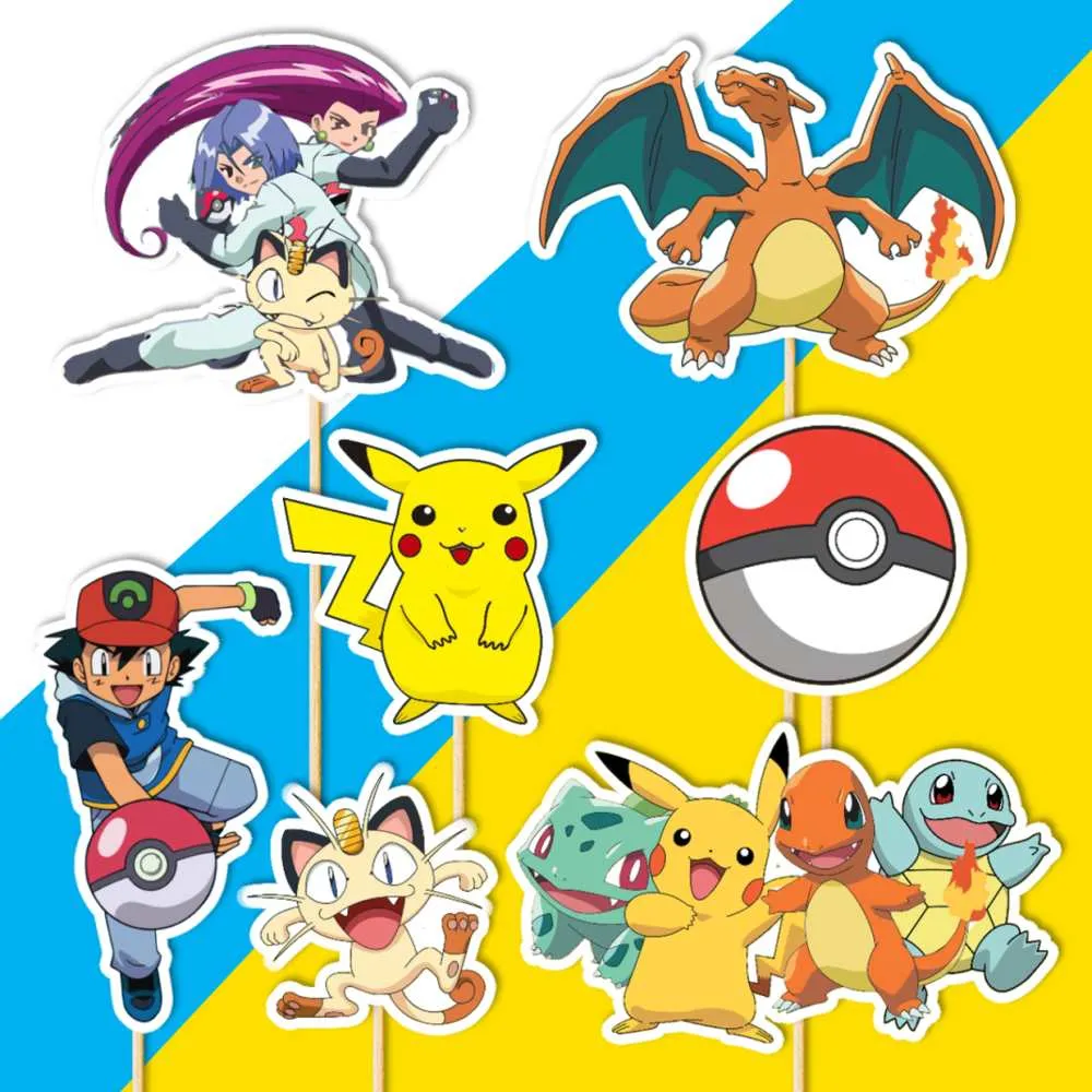 pokemon a pikachu dekorácie, ozdoba zápich na tortu k narodeninám pokemon a pikachu dekorácie, ozdoba zápich na tortu k narodeninám