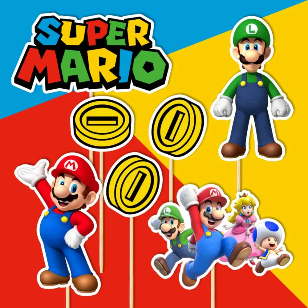 super mario a luigy dekorácie, ozdoba zápich na tortu k narodeninám super mario a luigy dekorácie, ozdoba zápich na tortu k narodeninám