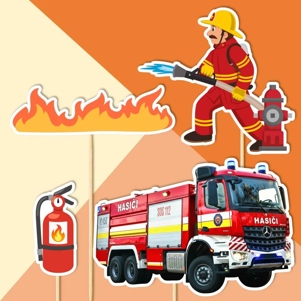 hasic poziarnik 3 dekorácie, ozdoba zápich na tortu k narodeninám hasic poziarnik 3 dekorácie, ozdoba zápich na tortu k narodeninám