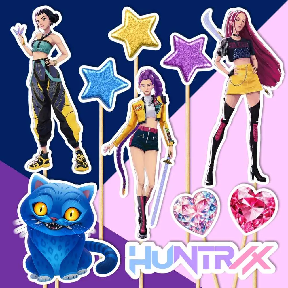 huntrix kpop demon hunters dekorácie, ozdoba zápich na tortu k narodeninám huntrix kpop demon hunters dekorácie, ozdoba zápich na tortu k narodeninám