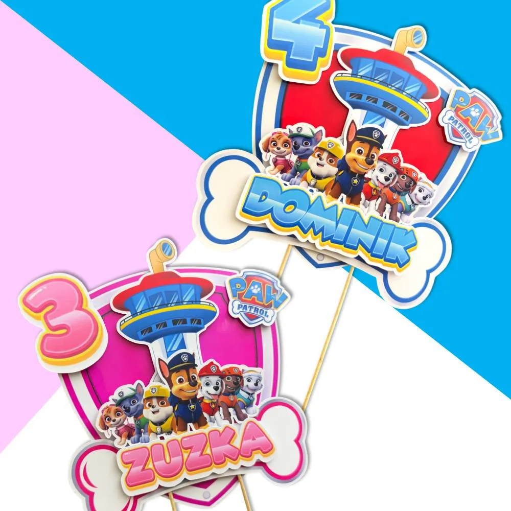 paw patrol 3D s menom dekorácie, ozdoba zápich na tortu k narodeninám paw patrol 3D s menom dekorácie, ozdoba zápich na tortu k narodeninám