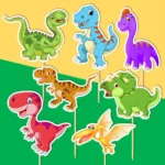 dinosaury dekorácie, ozdoba zápich na tortu k narodeninám