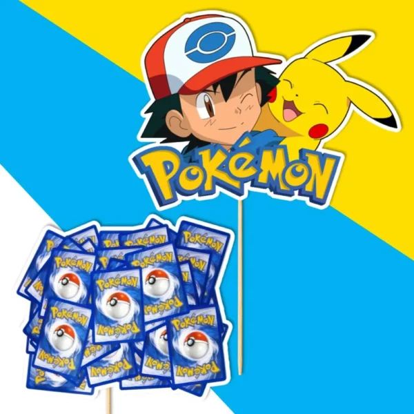 pokemon karty dekorácie, ozdoba zápich na tortu k narodeninám
