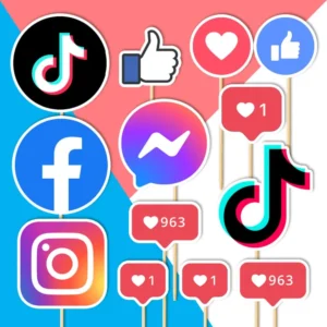 socialne siete, tiktok, facebook, instagram, messenger, like dekorácie, ozdoba zápich na tortu k narodeninám