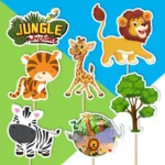 zvieratka safari, zirafa, lev, tiger, zebra dekorácie, ozdoba zápich na tortu k narodeninám