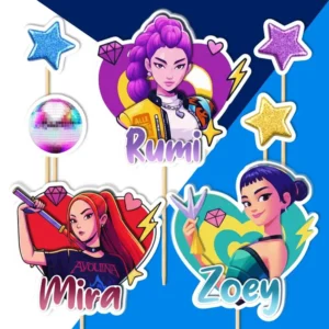 huntrix k-pop demon hunters 3D dekorácie, ozdoba zápich na tortu k narodeninám