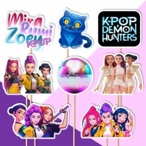 huntrix k-pop demon hunters cupcake muffin dekorácie, ozdoba zápich na tortu k narodeninám