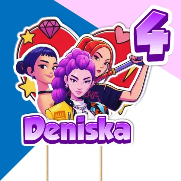 huntrix k-pop demon hunters na mieru dekorácie, ozdoba zápich na tortu k narodeninám