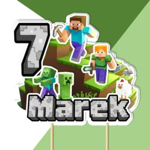 minecraft 3D s menom dekorácie, ozdoba zápich na tortu k narodeninám