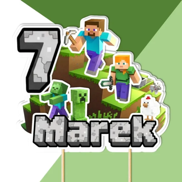 minecraft 3D s menom dekorácie, ozdoba zápich na tortu k narodeninám