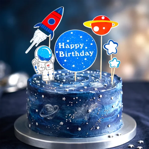 vesmír happy birthday kozmonaut 2 torta dekorácie, ozdoba zápich na tortu k narodeninám